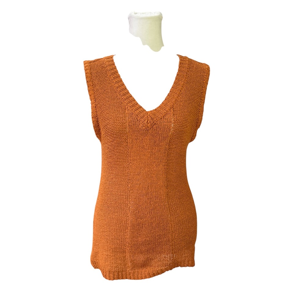 Cyrus Burnt Orange Cable Knit V-Neck Sweater Vest Sleeveless Top Small E061704